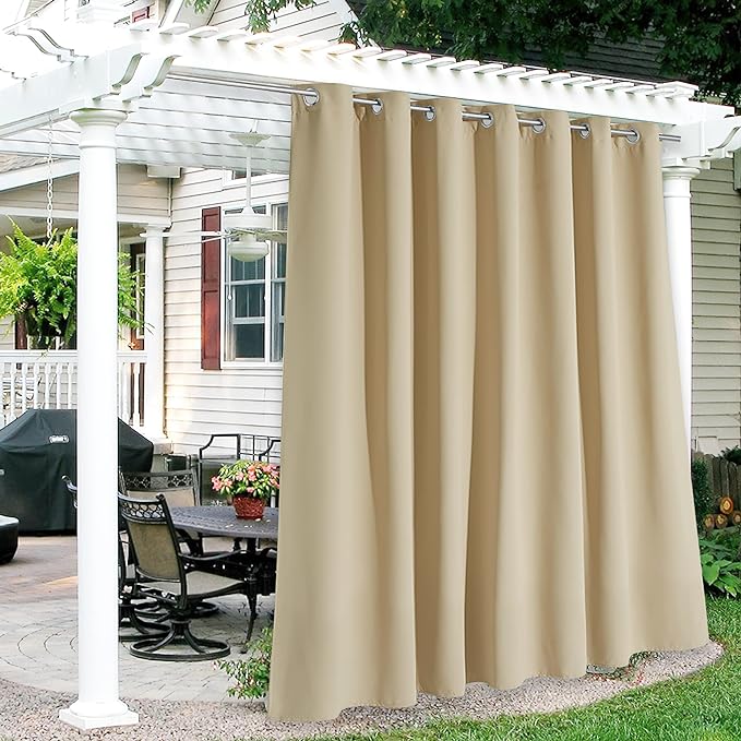 RYB HOME Extra Wide Outdoor Curtains for Patio Waterproof Heavy Duty Thermal Insulated in Summer Full Coverage Privacy for Porch, Gazebo & Pergola, W100 x L84, Biscotti Beige, 1 Panel