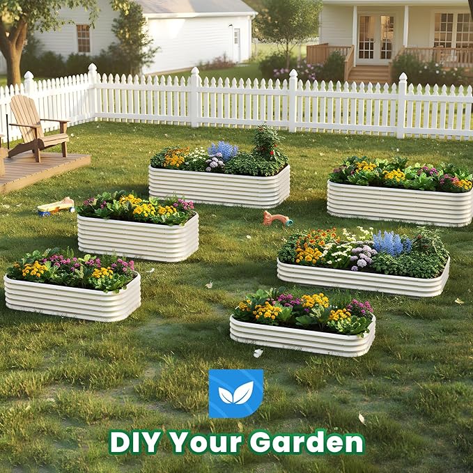 Quictent Galvanized Raised Garden Bed Kit, 6x3x2 ft Oval Metal Planter Box Tall for Vegetables Outdoor Backyard, Strengthened by Crossbar, Beige