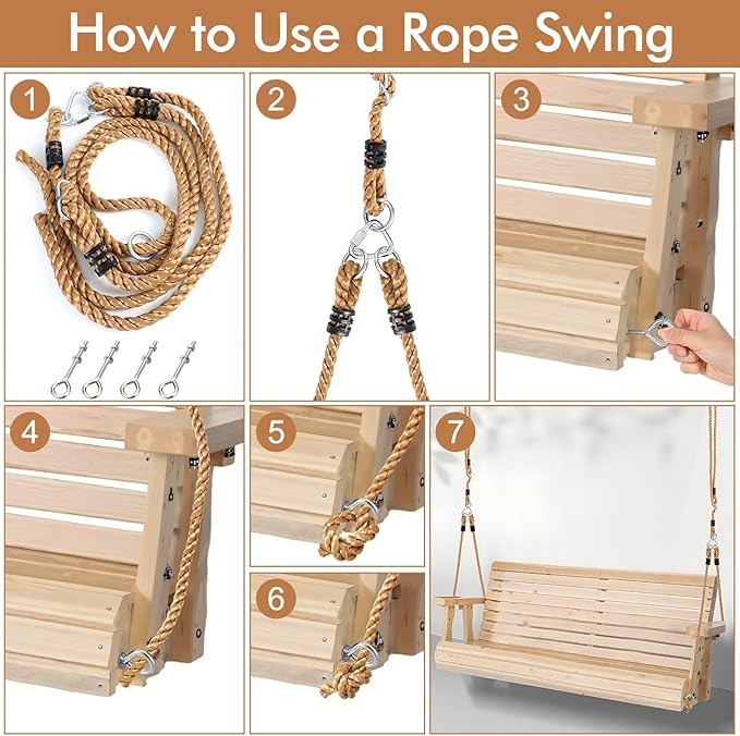 2 Pack Porch Swing Rope Kit Swing Bed Straps Holds 800 lbs Adjustable Polypropylene Rope Heavy Duty Claws for Porch Garden Playground(118 Inches, 9.84ft)