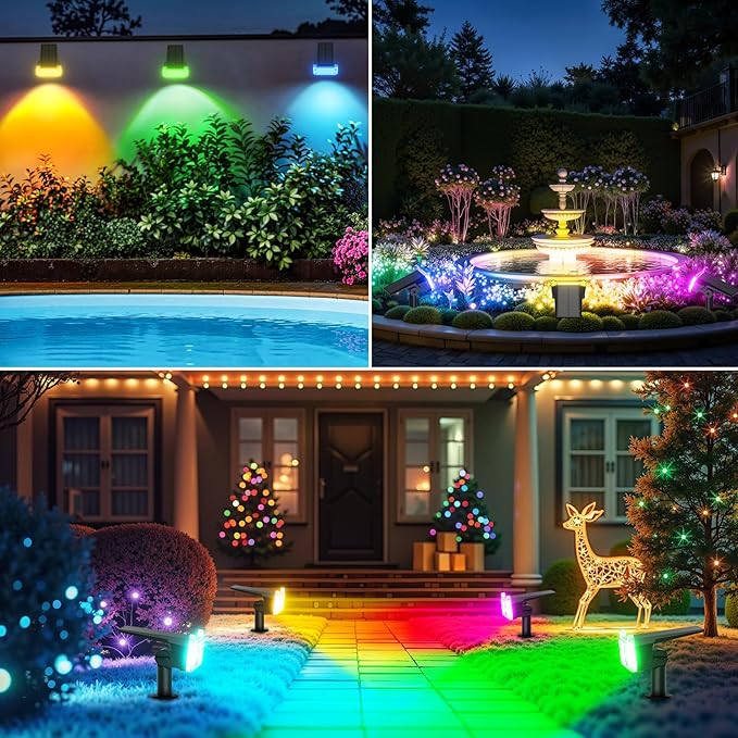 WdtPro 2 Pack Solar Color Changing Spot Lights, 10 Lighting Modes Solar Lights Outdoor Waterproof, Multicolor RGB Outdoor Lights, 9 Colors Auto Cycling Landscape Spolights for Yard Garden Decoration