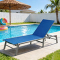Kozyard Outdoor Foldable Lounge Chair, Aluminum Frame Patio Lounger with 5-Position Adjustable Backrest, Breathable Textilene Fabric, Assemble-Free, Reclining Full-Flat Poolside(Blue)