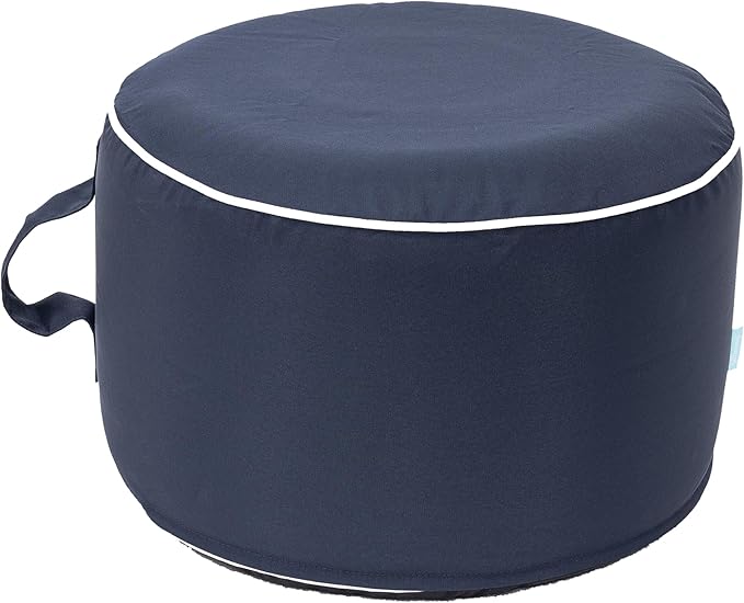 QILLOWAY Indoor/Outdoor Inflatable Stool,Round Ottoman,All Weather Foot Rest for Camping or Home,Navy Blue
