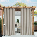 NICETOWN 2 Panels Waterproof Outdoor Curtains Fixed Grommet & Back Tab on Top & Bottom, Thermal Insulated Keep Rain & Sun Out Privacy Windproof Outdoor Draperies with Rope, W52 x L72, Natural