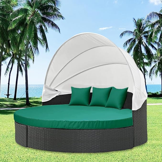 MICTONY Outdoor Daybed Cushion Cover, 66" Replacement Daybed with Elastic Band, Sun Bed Round Cushion ONLY (Daybed NOT Included), Ink Green