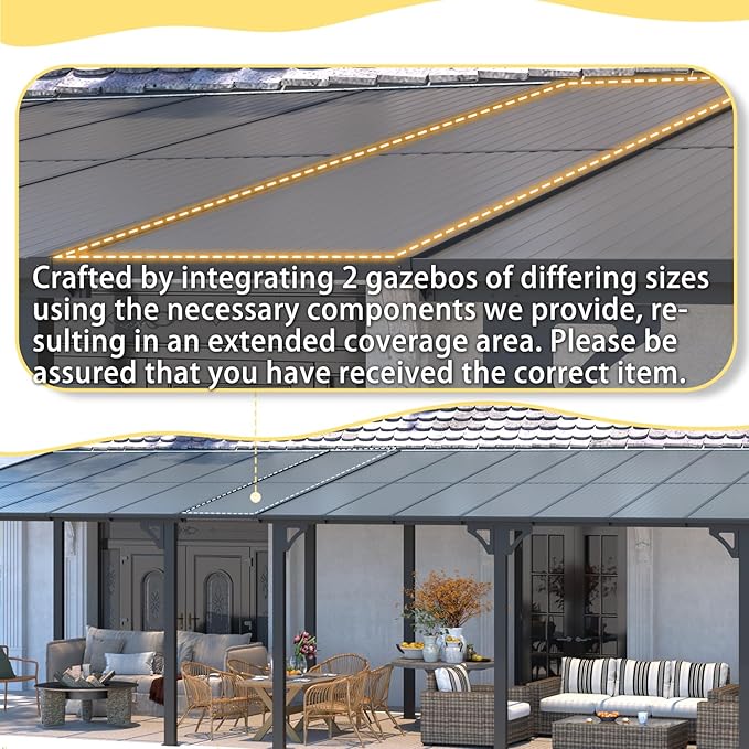 AECOJOY 10' x 24' Gazebo for Patio, Large Wall-Mounted Hard Top Lean-to Gazebo Pergola with Roof 24' x 10' on Clearance, Heavy Duty Patio Awnings for Decks, Backyard