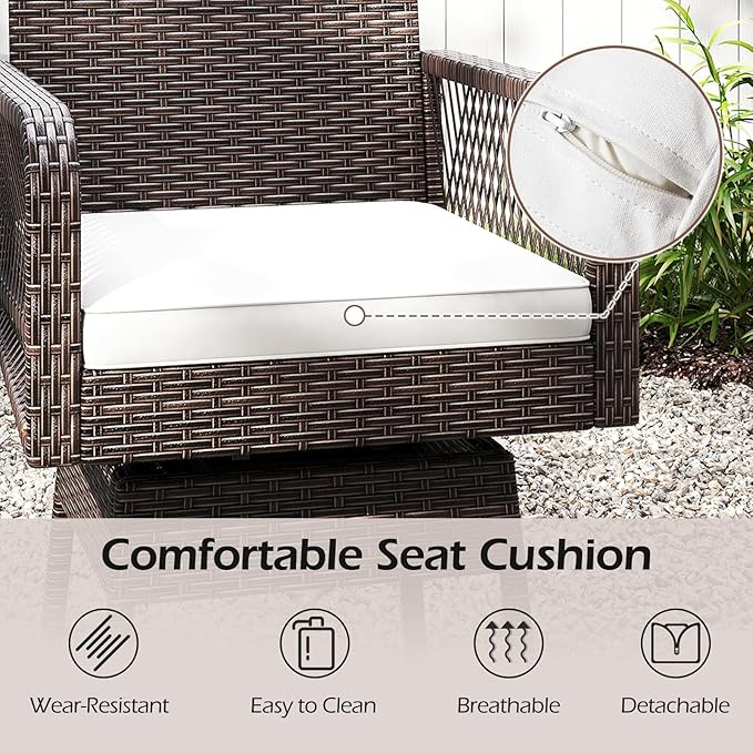 ORALNER Outdoor Wicker Swivel Bar Stools Set, 29" Bar Height Patio Rattan Dining Chair with Armrests, Footrest & Seat Cushion, Metal Frame, for Backyard, Porch, Poolside, Deck (1, White)