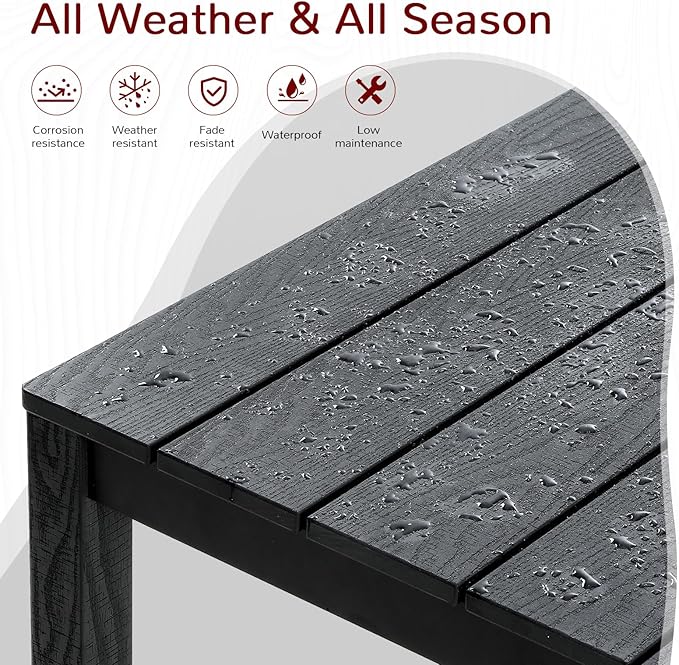 Stoog 6 Pieces Outdoor Patio Dining Set, All-Weather Dining Table and Chairs Set with Bench for 6 People, Outdoor Furniture Set with 2" Umbrella Hole for Garden, Backyard and Lawn, Black