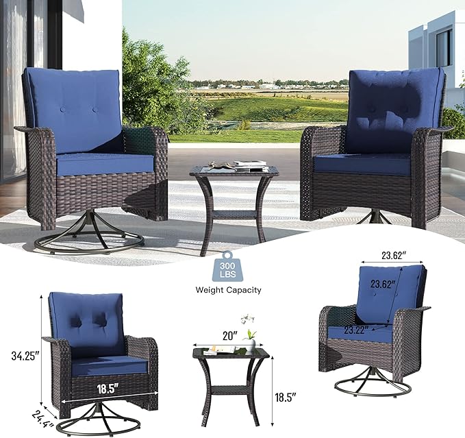 Kullavik 11 Pieces Outdoor Patio Furniture Set,PE Wicker Rattan Sectional Sofa Patio Conversation Sets with 43" 55000BTU Gas Propane Fire Pit Table,Swivel Rocking Chairs Set,Navy Blue