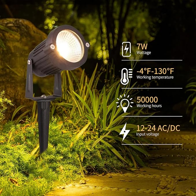 Low Voltage Landscape Lights Outdoor: 7W 700LM LED Landscape Lighting with Connectors for Tree Garden Yard Pathway | 12V 24V Warm White 2700K Spotlights | IP65 Waterproof | 6 Pack