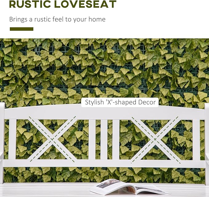 Outsunny 2-Seater Wooden Garden Bench, 4FT Outdoor Patio Loveseat with Unique X-Shape Back for Yard, Lawn, Porch, White