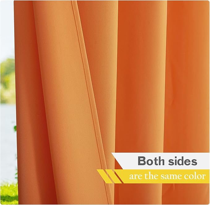 NICETOWN Canvas Outdoor Curtains Decor 95" Long for Patio Waterproof, Rustproof Grommet Outside/Indoor Window Drapes for Porch/Cabana, Orange, W55 x L95, Set of 2