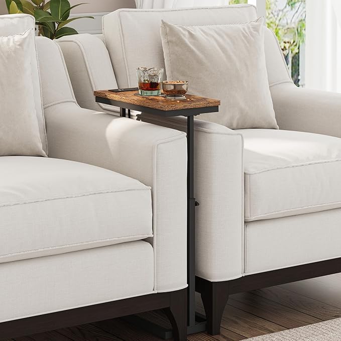TUTOTAK End Table with Charging Station, Side Table, Tall Couch Table, Sofa Table, Living Room, Bedroom,Brown TB01BB084