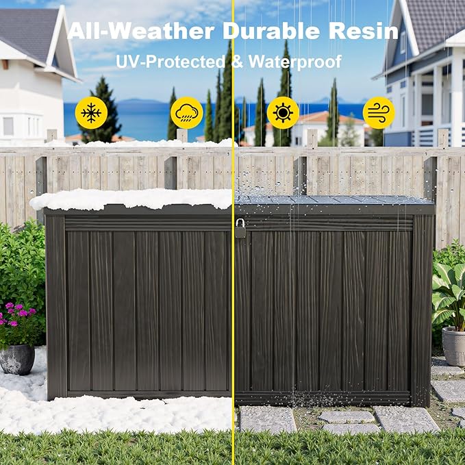 180 Gallon Resin Deck Box, Lockable Weatherproof Outdoor Storage Box for Furniture, Garden Tools and Tools Storage, Waterproof Outside Storage Boxes - Black