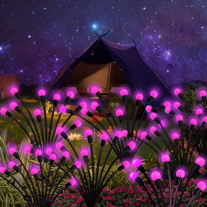 Kohlrabi Solar Garden Lights Outdoor, 2 Pack 20 LED Solar Pink Firefly Lights Waterproof, Sway by Wind, Swaying Light for Yard Patio Backyard Garden Planter Flower Bed Pathway Outdoor Decoration