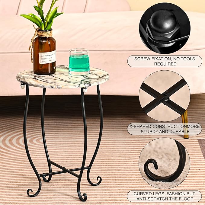 Patio Side Table, Versatile 14" Round Side Table for Balcony Yard Porch Bedside Rocking Chair and Pool Chair, Weather Resistant Metal Accent Table for Indoor Outdoor Use, Easy Assembly