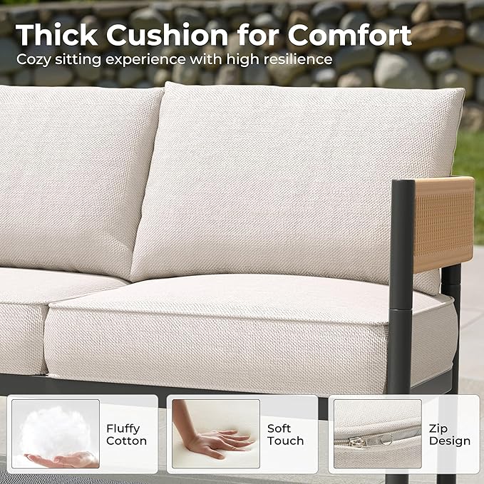 Grand patio 6-Piece Wicker Outdoor Furniture Set with 3-Seat Couch, Thick Cushions and Coffee Table, Patio Sofa Conversation Set for Backyard, Balcony, Natural