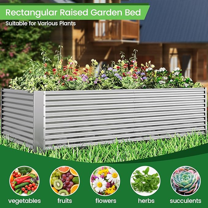 FRIZIONE 2pcs Tall 6x3x1.5ft Galvanized Raised Garden Bed Outdoor,Steel Garden Bed for Vegetables,Above Ground Garden Box for Flower,Metal Raised Beds for Gardening