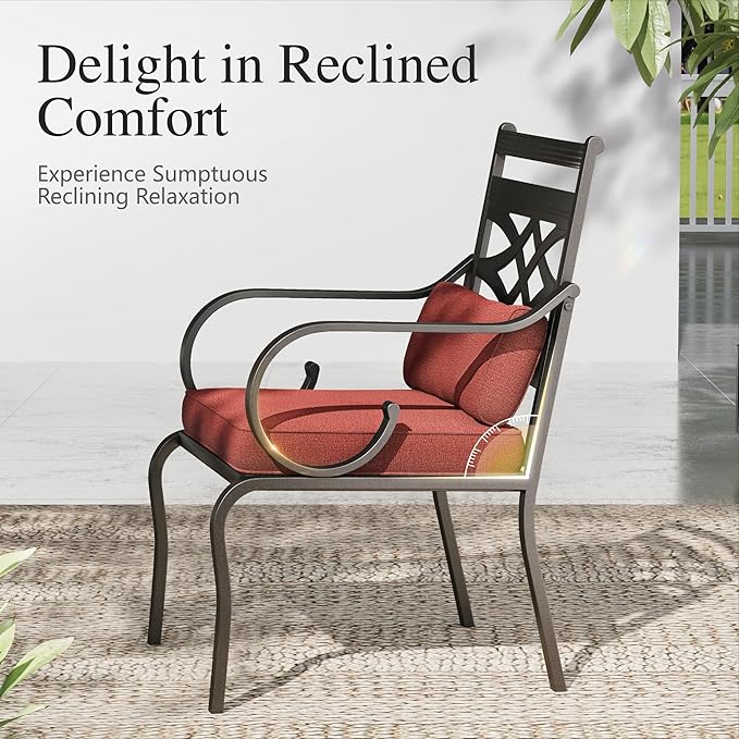 Sophia and William Outdoor Patio Dining Set for 4, Outdoor Table and Chairs, Removable Seat Cushions, Black 37" Patio Dining Table,Red