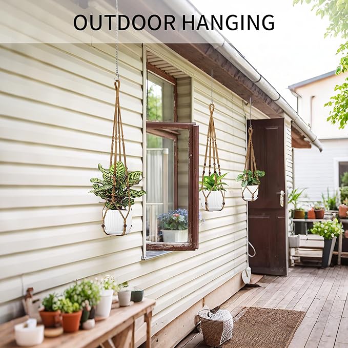 Macrame Plant Hanger - Fits 4 to 15 inches Pots for Indoor Outdoor, 43"/35"/29" Different Sizes Set, Brown (POTS NOT Included)