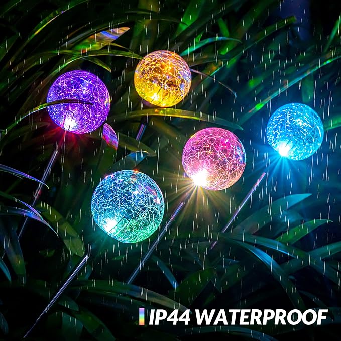 SOLPEX Solar Garden Lights 3 Pack, Solar Lights Outdoor Decorative, Solar Globe Lights Outdoor Waterproof for Yard and Garden, Multi-Color Changing Cracked Glass Ball LED Lights