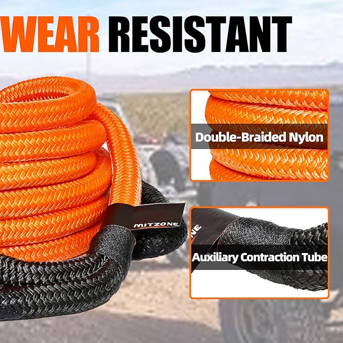 MITZONE Recovery Tow Strap,Heavy Duty Tow Strap Recovery Kit,Car Vehicle Heavy Duty Recovery Rope 44092 lbs for Diesel Trucks,SUV, ATV,Backhoe, Excavators,Ring Shackles,Storage Bag