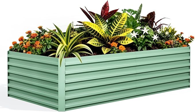 Garvee 8x4x2ft Galvanized Raised Garden Bed Outdoor,Rust-Resistant Raised Garden Beds for Gardening, Easy Assembly Outdoor Garden Box & Planters, Green