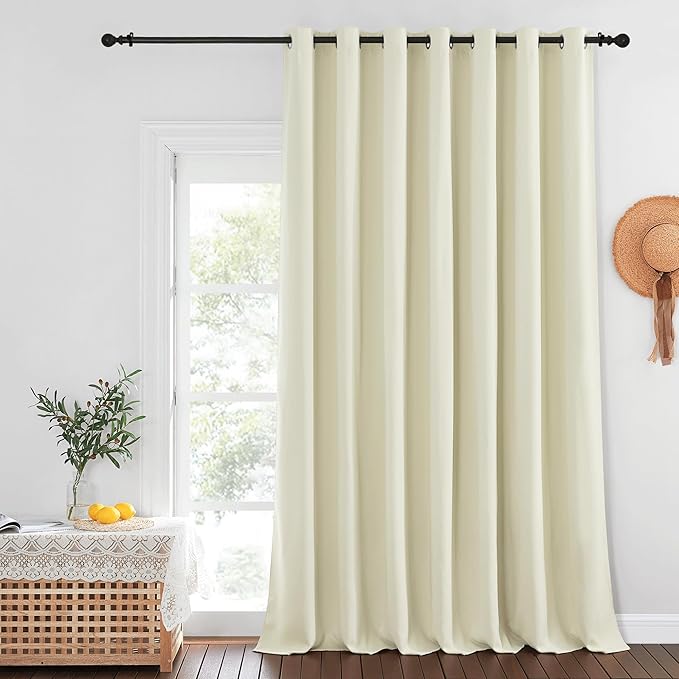 NICETOWN Blackout Curtains for Sliding Glass Door Room Divider Noise Reduce Curtain Panel Portable Window Screen Sliding Partition, W100 x L102 inches, 1 Panel, Beige