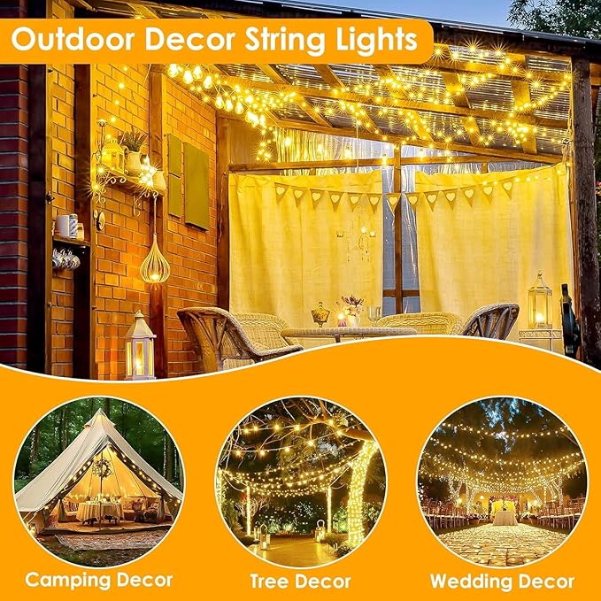 4Pack 240LED Christmas Fairy Lights Battery Operated with Remote, Waterproof String Lights with Timer for Indoor & Outdoor, Twinkle Lights Battery Power for Bedroom Christmas Decorations(Warm White)