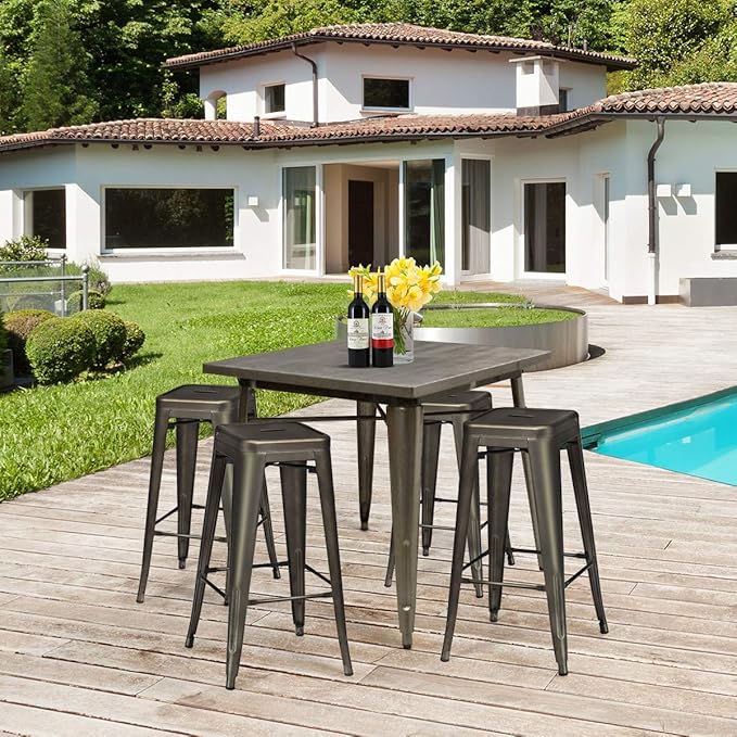 COSTWAY Metal Bar stools Set of 4, with Removable Back, 30'' Bar Height Stools with Rubber Feet, Stylish and Modern Chairs, for Kitchen, Dining Rooms, and Side Bar (Gun, 30'')
