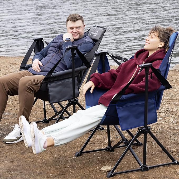 Hammock Camping Chair for Adults with Adjustable Backrest, Heavy Duty Padded Folding Hammock Chair Supports 400lbs, Portable Hammock Chair Swinging Chair for Camping, Travelling and Patio