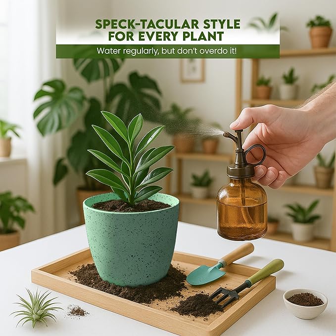 Utopia Home - Spotty Plant Pots Indoor with Drainage - 7/6.6/6/5.3/4.8 Inches Flower Pots - 10 Pack Plastic Planters - Ideal for Stocking Stuffers - (Speckled Mint, Pack of 10)