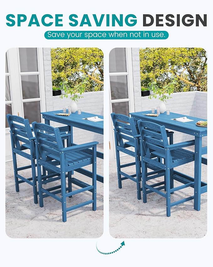 SERWALL 41" Outdoor Bar Table, HDPE Patio Bar Counter Height Table, All Weather Adirondack Outdoor Bar Height Table, Rectangle Patio Bar Table for Outside, Garden, Backyard, Balcony, Poolside, Blue