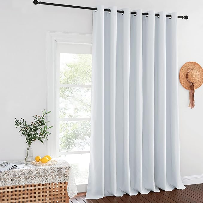 NICETOWN Patio Door Curtain Room Darkening for Bedroom, Grommet Light & Heat Blocking Room Divider Curtain Panel Window Drape for Patio/Livingroom, Greyish White, W100 x L144, 1 Panel