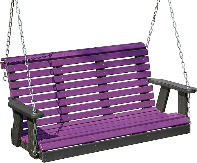 Poly Lumber Wood 5FT Porch Swing Amish Craftsmandship Made in USA HDPE with No wood fibers and 1000 lbs Limit. Stainless Steel Hardware.Signature Rollback design for Patio Outdoor Backyard Garden Park