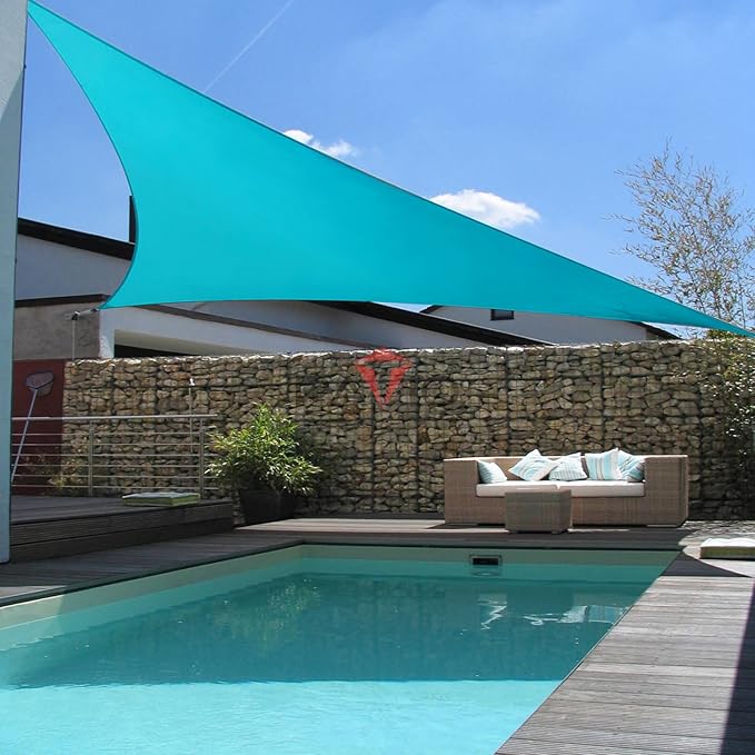 Patio Paradise 16' x 16' x 16' Sun Shade Sail Triangle Canopy Shade Cloth Fabric Sunlight Block Patio Pergola Cover HDPE Deck Awning for Outdoor Backyard Roof Shading, Turquoise