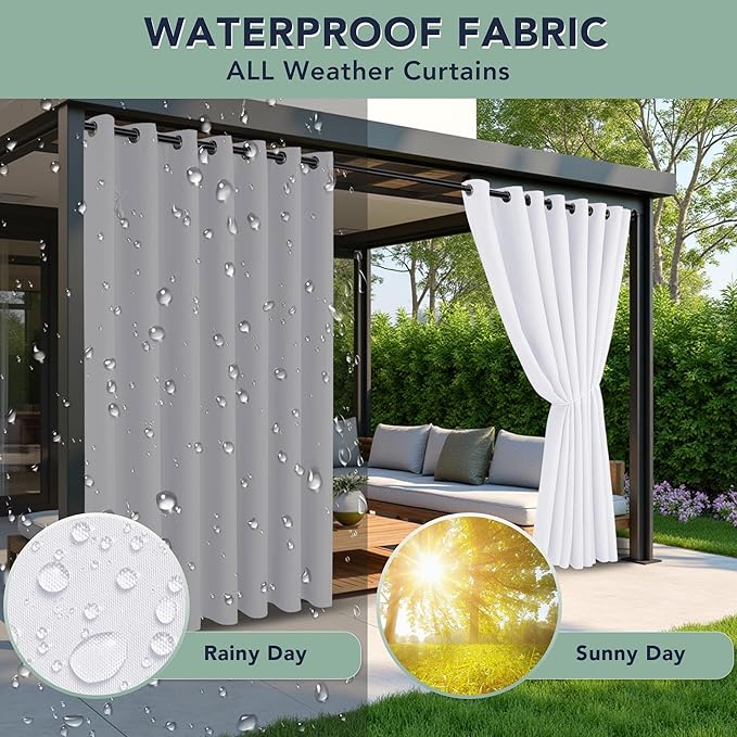 White Outdoor Curtains for Patio Waterproof - 6 Panels Privacy Weatherproof Outside Curtains with Grommets for Pergola, Gazebo, Porch, Cabana, Balcony, 54 x 84 Inch