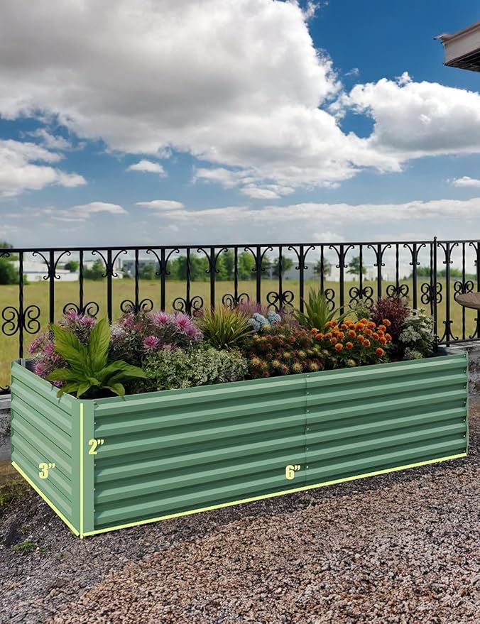 Garvee 2PCS 6x3x2ft Galvanized Raised Garden Bed Outdoor,Rust-Resistant Raised Garden Beds for Gardening, Easy Assembly Outdoor Garden Box & Planters, Green
