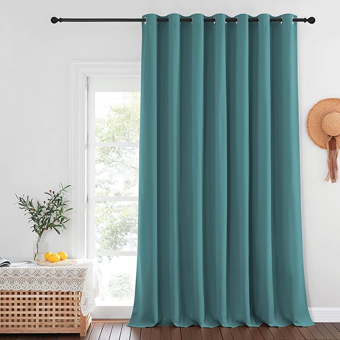 NICETOWN Blackout Curtains for Sliding Glass Door Room Divider Noise Reduce Curtain Panel Portable Window Screen Sliding Partition, W100 x L102 inches, 1 Panel, Sea Teal
