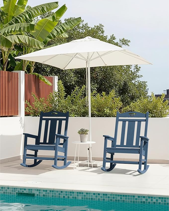 Ciokea Oversized Outdoor Rocking Chairs Set of 2, 380lbs Heavy-Duty Large Patio Rocker, High Back Cozy Porch Chairs, Weather Resistant Patio Rocking Chairs for Outside, Fire Pit, Deck, Slate Blue