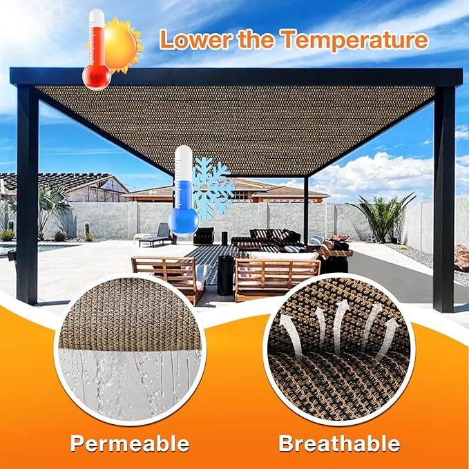 Artpuch Outdoor Pergola Shade Cover 12x14 FT Sun Shade Cloth with Grommets Mocha 90% UV Protection Canopy Patio Privacy Screen (Customized Available)