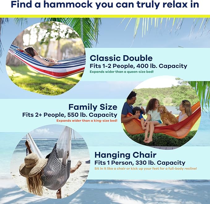 Handwoven Hammock by Yellow Leaf Hammocks - Double Size, Fits 1-2 PPL, 400lb max - Weathersafe, Super Strong, Easy to Hang, Ultra Soft, Artisan Made - Color: Red - Orange