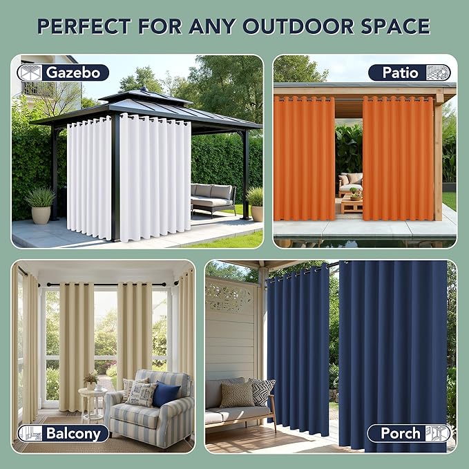 Outdoor Curtains for Patio Waterproof - 8 Panels Privacy Weatherproof Outside Curtains with Grommets for Pergola, Gazebo, Porch, Cabana, Balcony, 54 x 95 Inch, Cream