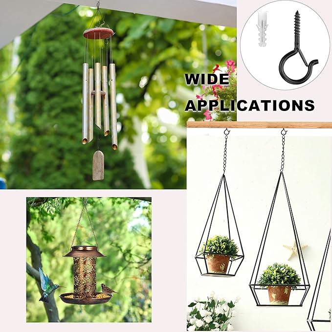 PlusRoc 40 Pack Ceiling Hooks for Hanging Plants Outdoor String Lights Heavy Duty, 2.2 Inch Eye Hook Screw in Cup Hooks Q-Hanger for Patio Lights, Wall Wood Fence Deck Mount(Black)