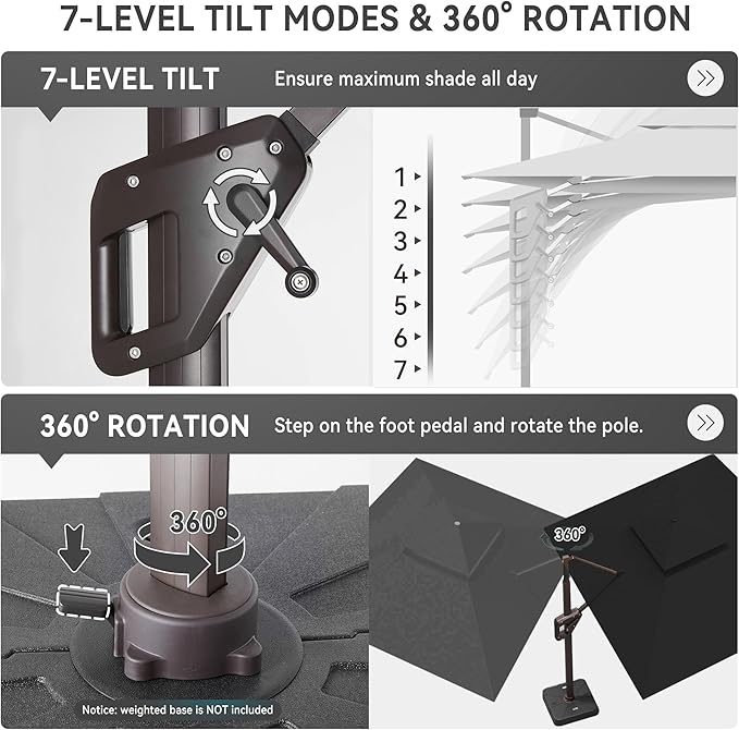 10 X 13 FT Cantilever Outdoor Patio Umbrella with Led Lights Large Heavy Duty 360° Rotation Double Top Offset Rectangular Umbrellas for Backyard Garden Pool Outside Deck, Black