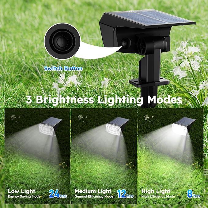TECKNET Spot Lights Outdoor with 59 LED, 6 Pack Solar Lights Outdoor Waterproof IP65, Auto On/Off Solar Spot Lights, 3 Lighting Modes Solar Powered Garden, 2-in-1 Solars Landscape Light (Cool White)