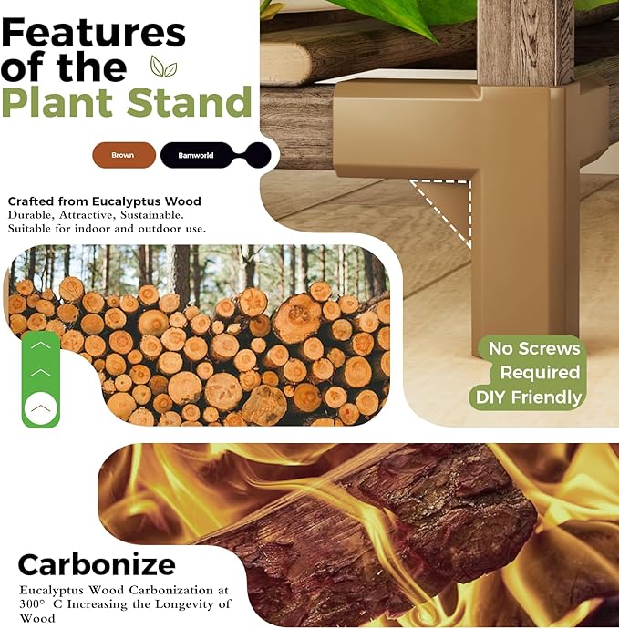 Bamworld Large Plant Stand Indoor Tall Plant Shelf Outdoor Corner Plant Holder for Multiple Plants Flower Stands for Living Room Balcony and Garden