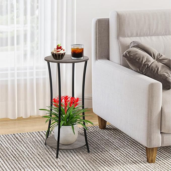 YINMIT Plant Stand Indoor,2 Tier Round Potted Holder Rack,Flower Pot Stand Shelf,Round Supports Rack,Corner Plant Shelf for Balcony Garden Patio Living Room,Grey