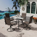 MELLCOM 5-Piece Outdoor Dining Set, 4 Swivel Rocker Chairs with High Back Textilene & Square Metal Dining Table with Umbrella Hole, Patio Furniture Set for Porch, Backyard, Deck, Brown