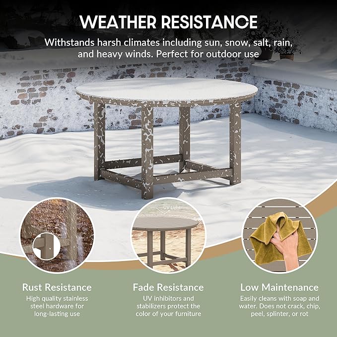 WestinTrends Malibu Low Outdoor HDPE Round Patio Coffee Table, Weathered Wood