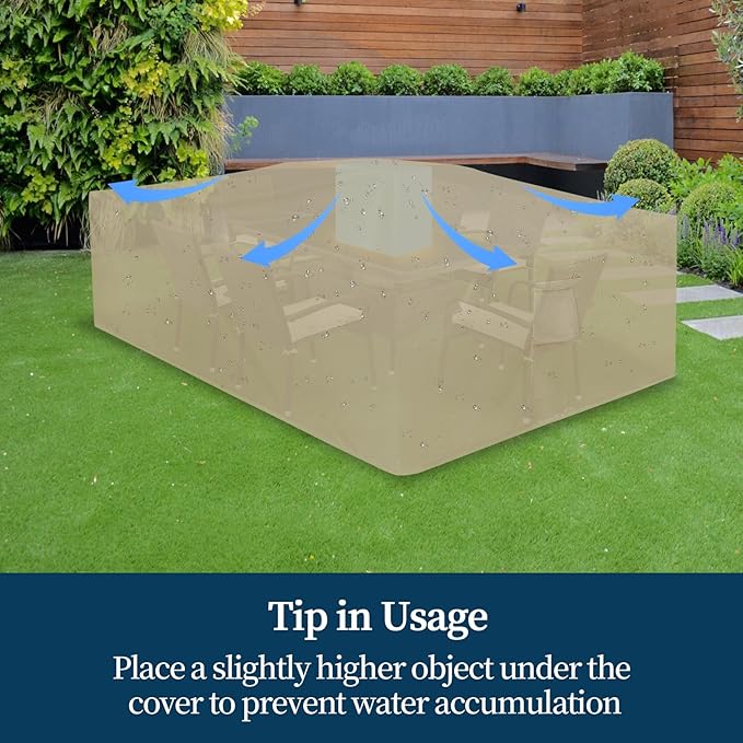 Easy-Going Rectangle Patio Furniture Cover Waterproof Outdoor Dining Table and Chair Cover Anti-UV Outside Sectional Sofa Set Covers (130"L x 84"W x 28"H, Camel)